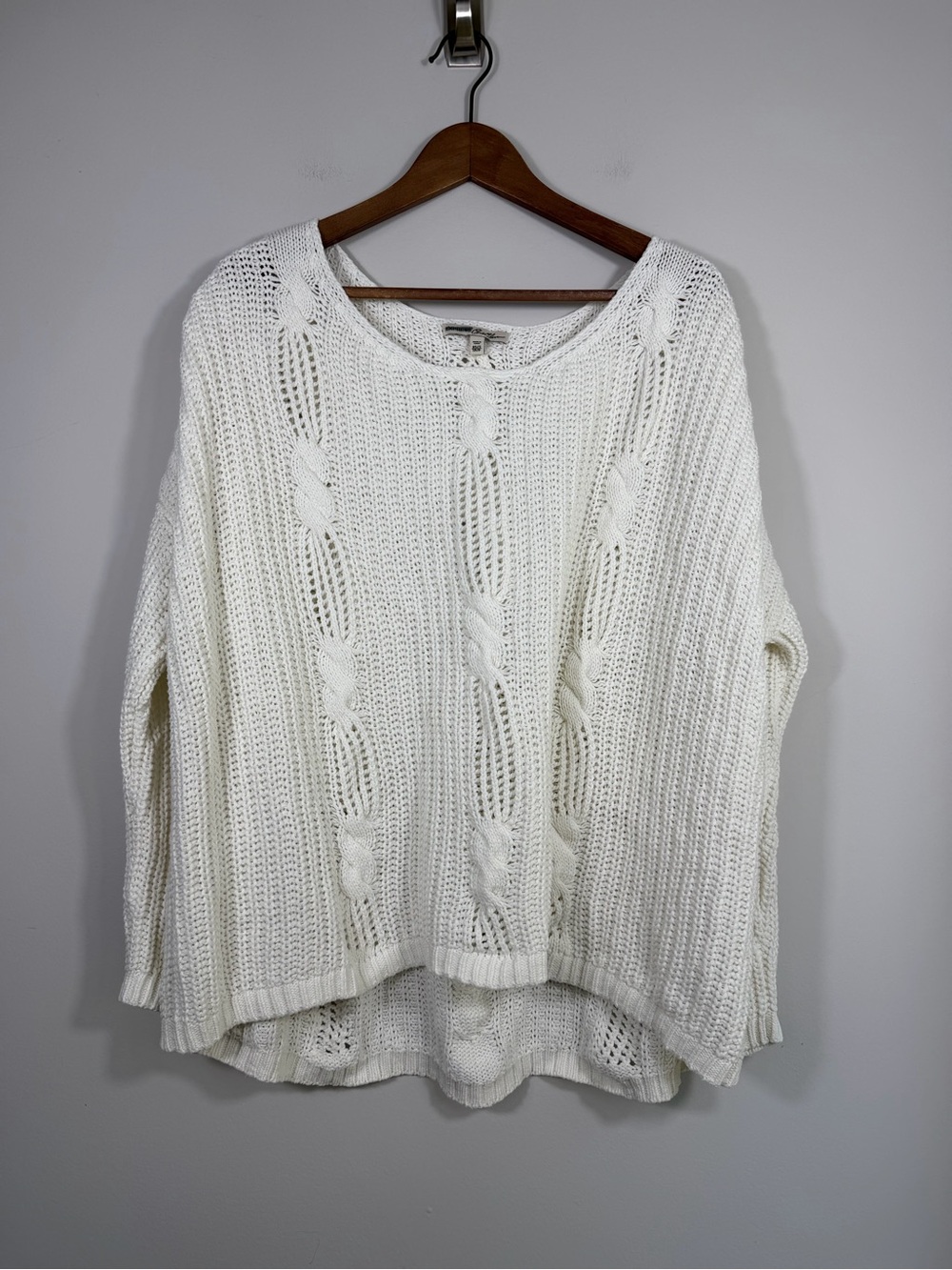 Express One Eleven White Cable Knit Hi-Low Sweater XS/S Oversized